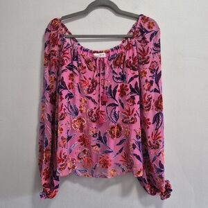 Hale Bob Velvet Burnout Silk Blend Pink Lined Floral Blouse Size XS